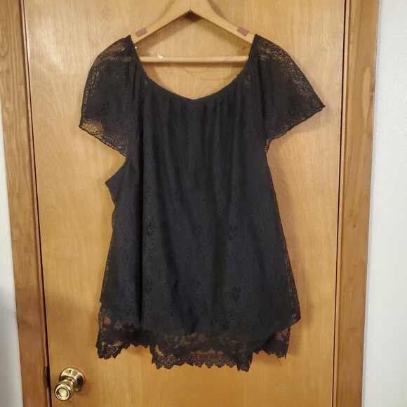 Self Esteem Peplum Lined Lace Top Womens 2X Black - Picture 2 of 6